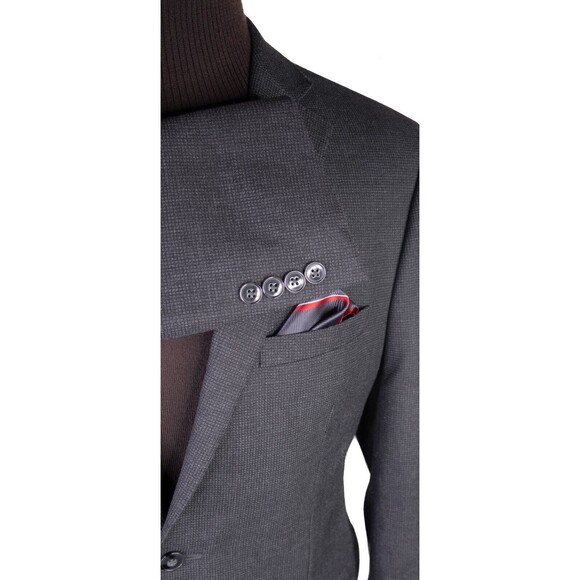 Calvin Klein Sport Coat Mens 42R Gray Micro Check Poly Blend 2 Button Dual-Vent - Picture 6 of 13